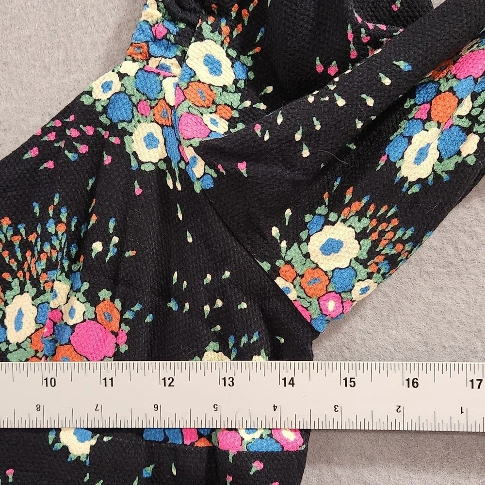 Anthropologie Floral Puff Sleeve Smocked Back Midi Dress Black Multicolor Size 4